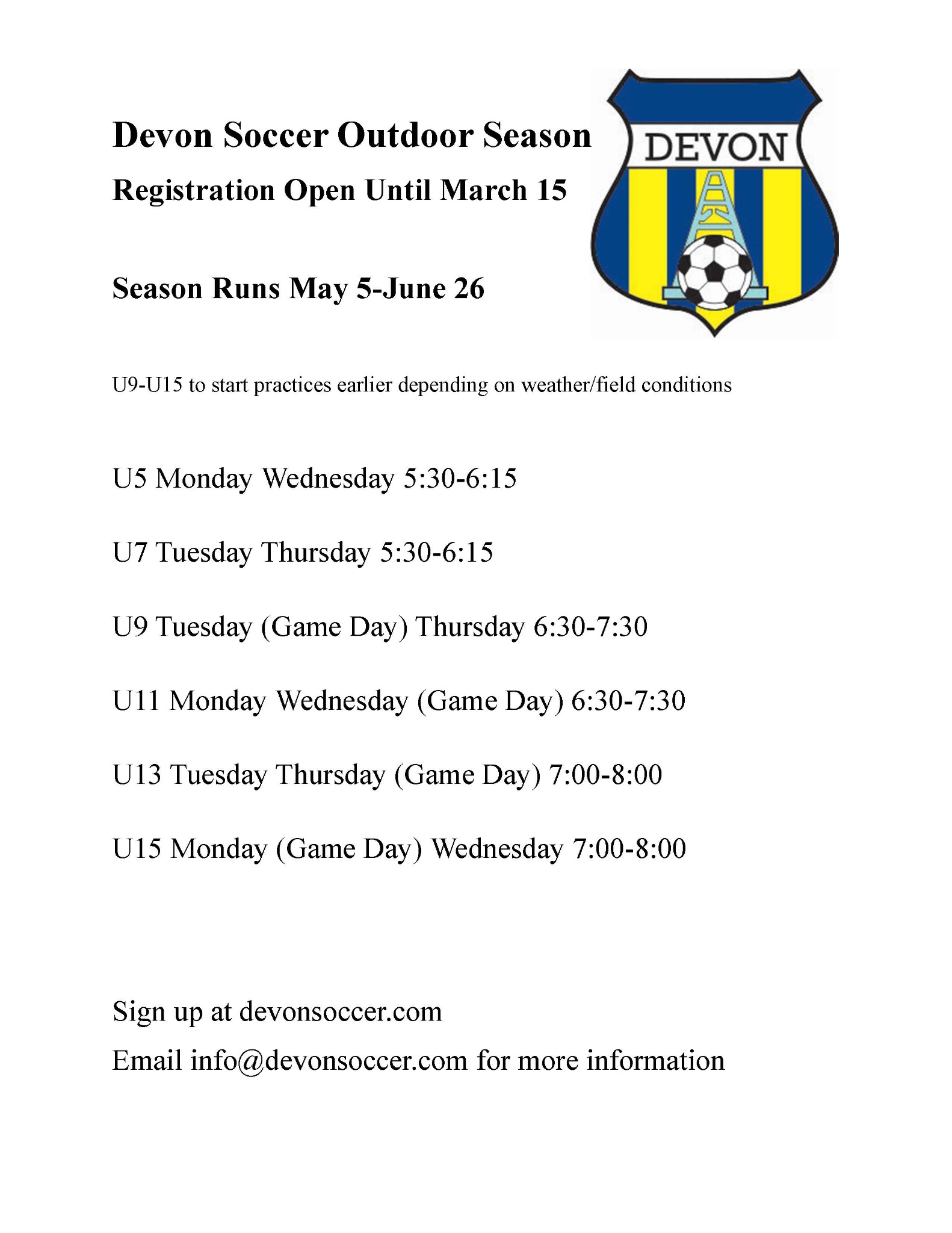Devon soccer outdoor 2025 information sheet