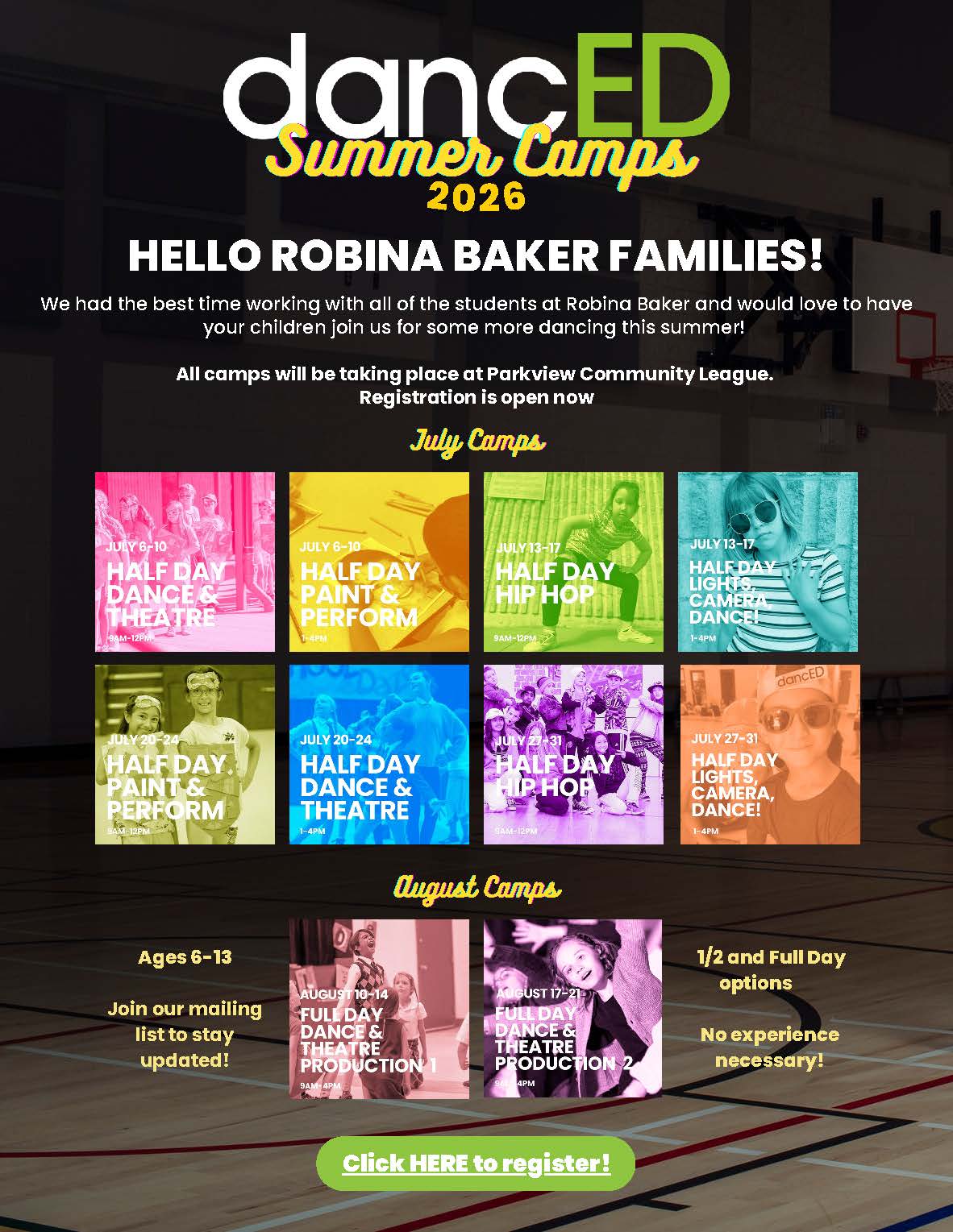 Robina Baker danc ED Summer Camp Flyer