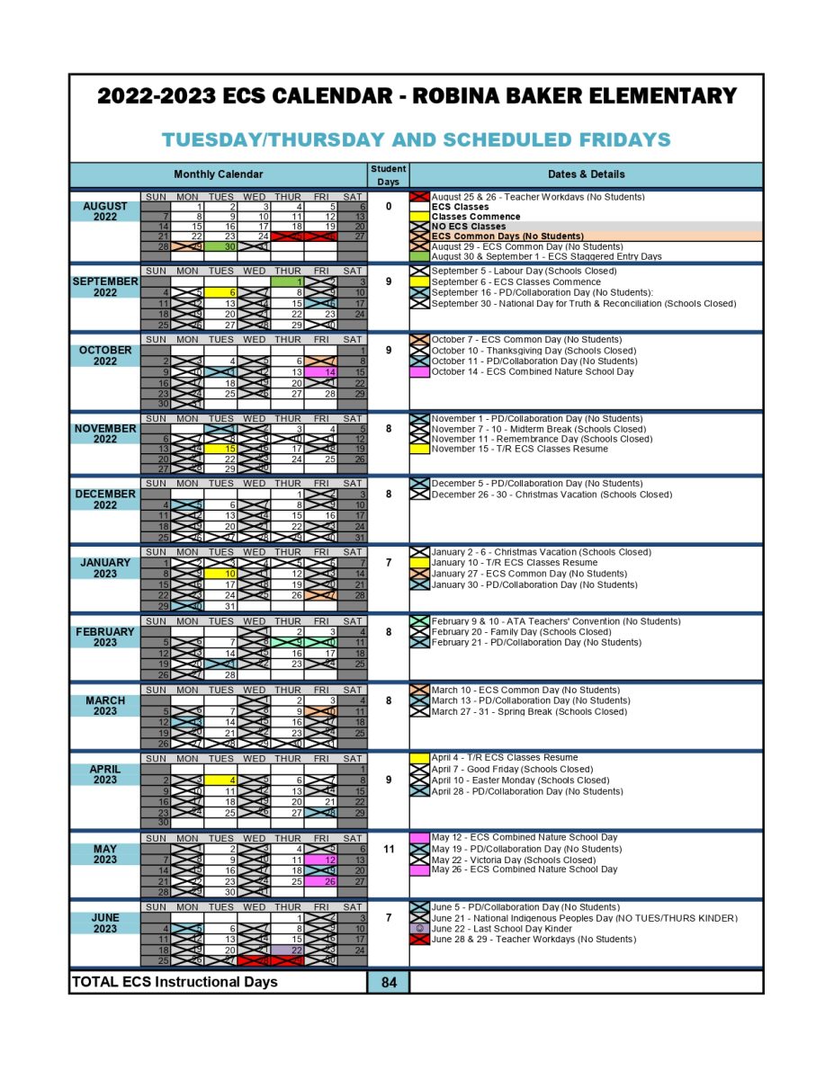 Kinder and PreK Calendars Robina Baker Elementary School